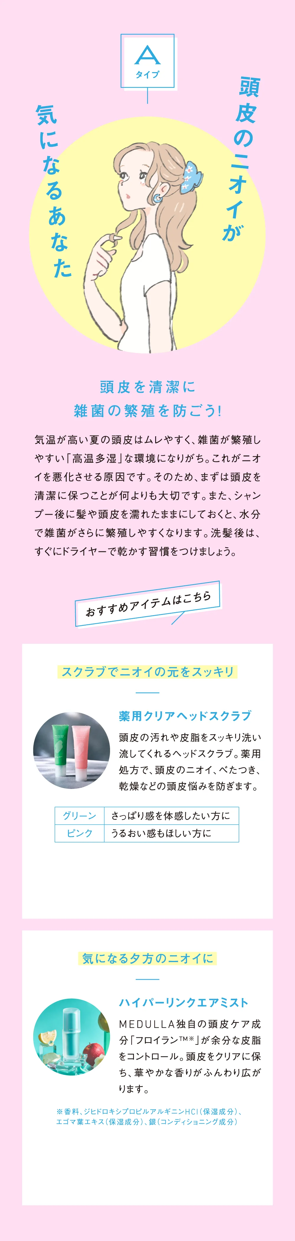 Aタイプ 頭皮のニオイが気になるあなた おすすめアイテム